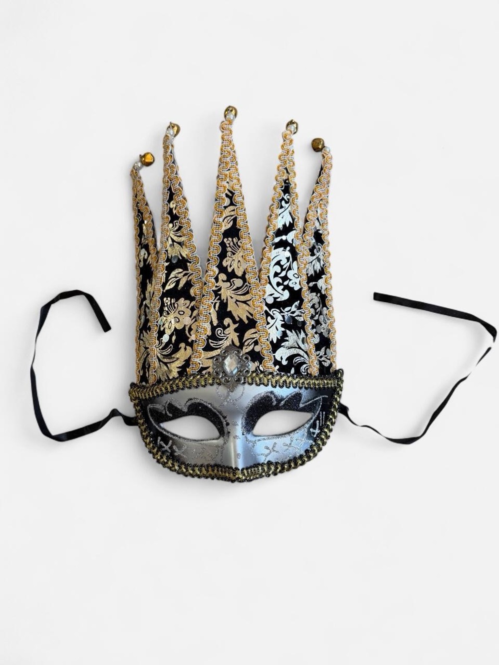 Venetian Jester Mask with Gold and Black Crown - Costume